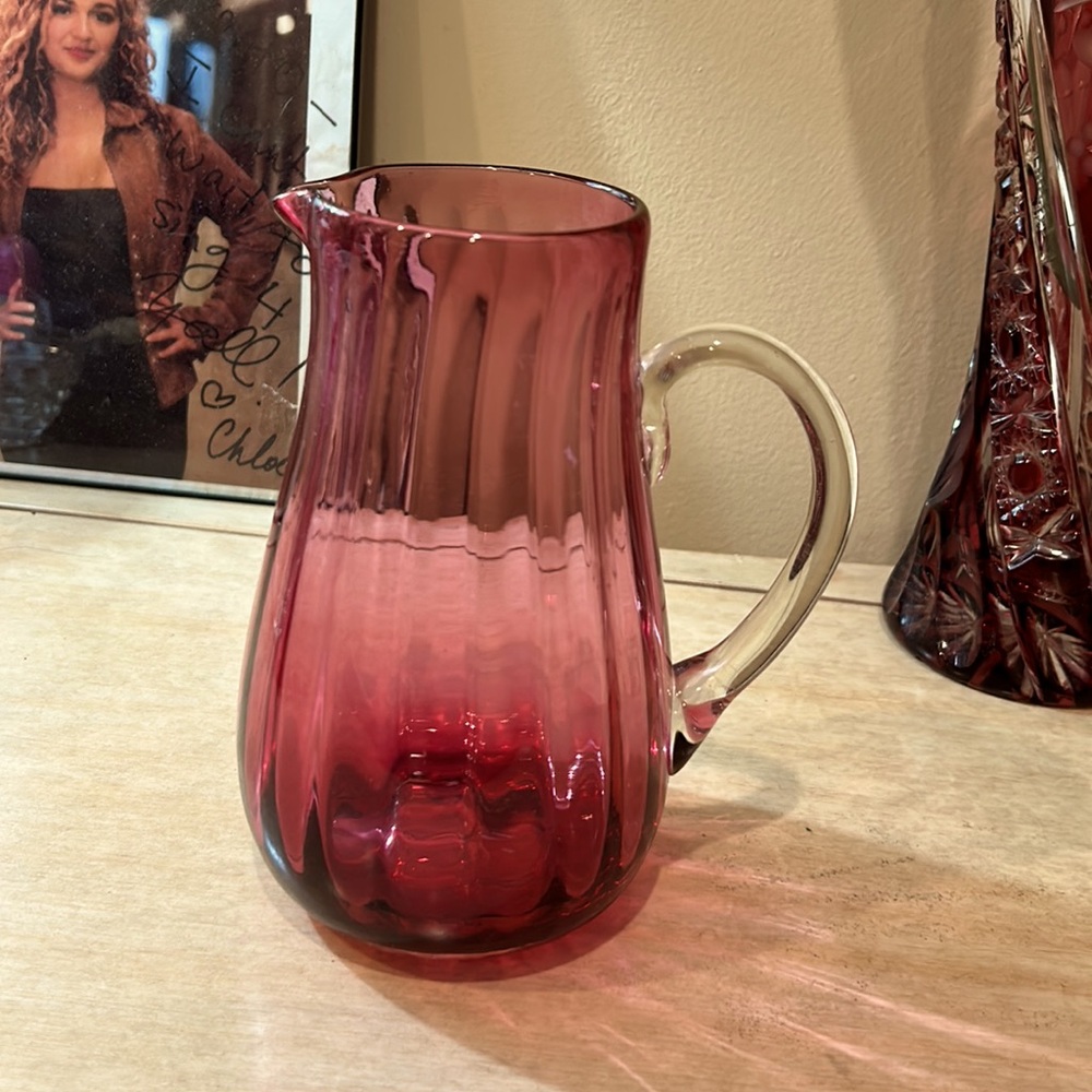 Cranberry pitcher by Pilgrim Glass
